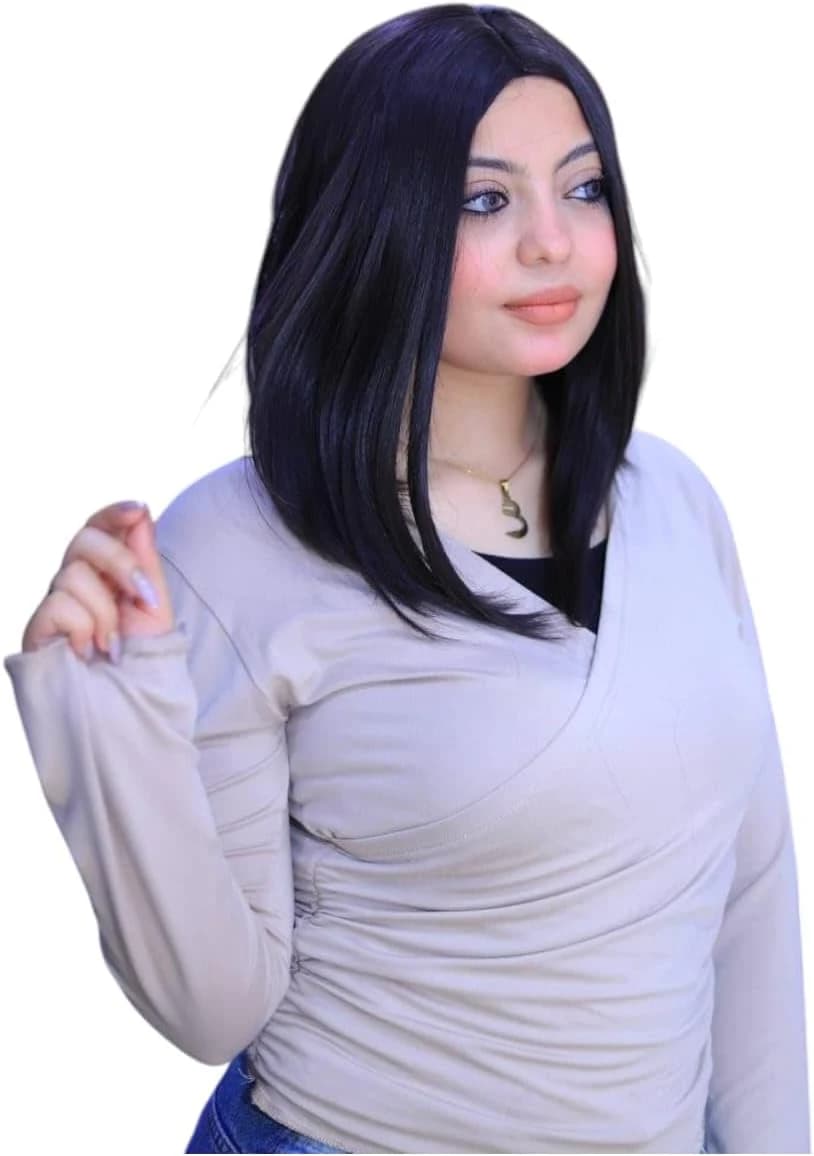Women's Straight Wig Medium Length Synthetic Hair Dark Brown