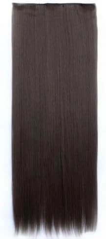Straight Hair Extension, Dark Brown, Long Synthetic Hair 1 Piece