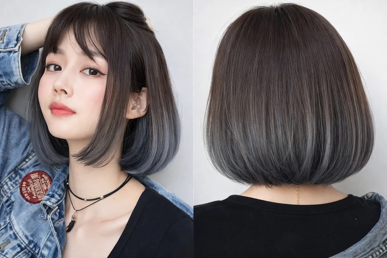 DILLARDS Short Bob Wig, Shoulder Length Synthetic Hair, Natural Black to Gray 