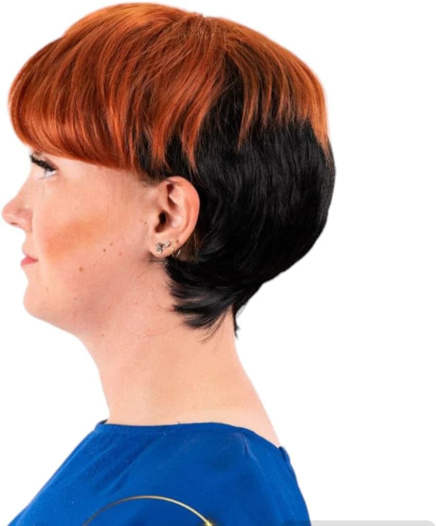 DILLARDS Short Pixie Cut Wig, Two-Tone Black and Copper Red, Synthetic Hair