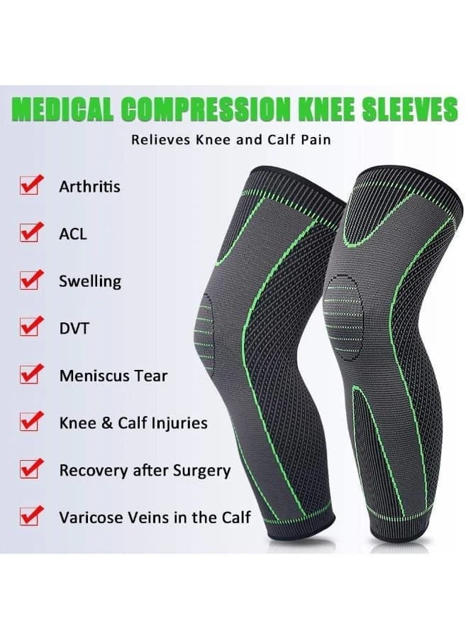 1 Pair Medical Long Compression Elastic Knee Brace Leg Sleeve with Upper 
