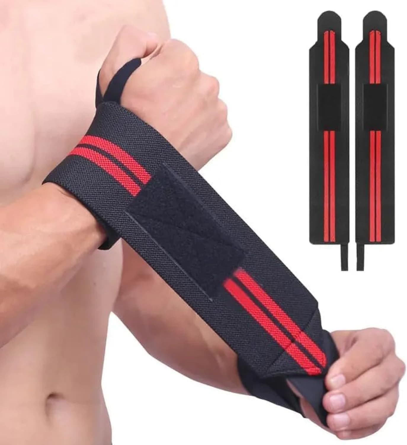 1 Pair Wrist Wraps Thumb Loops for Weightlifting, Bodybuilding and Strength 