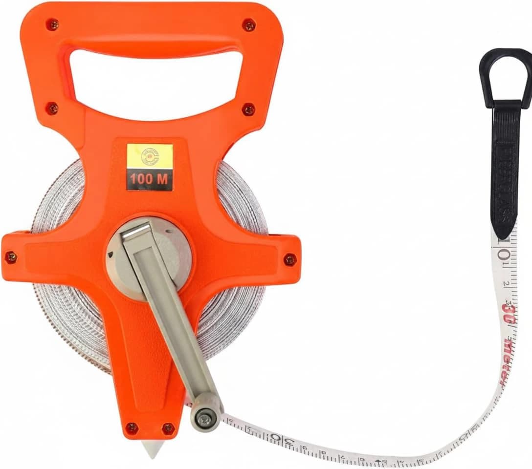 100m Long Metric Tape Measure - Durable Plastic Frame with Convenient Hand Grip 