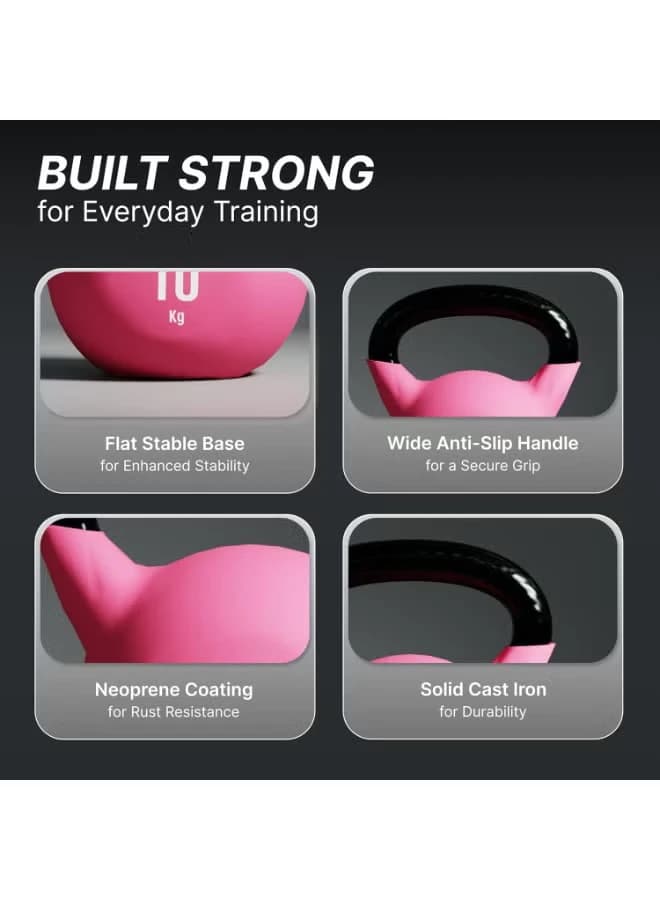10kg Colorful Kettlebell with Neoprene Handle and Eraser for Home Workouts  Pink