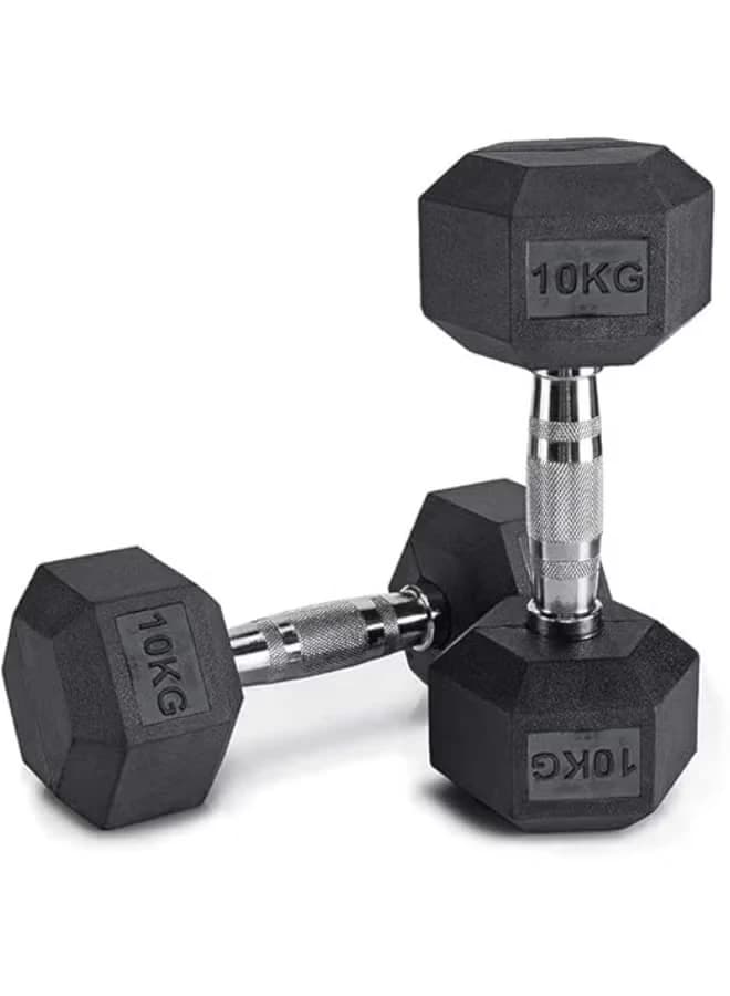10kg Hexagonal Fixed Dumbbell, Rubberized, 2-Piece Set, for Home and Commercial 