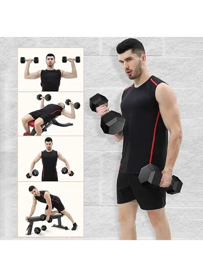10kg Hexagonal Fixed Dumbbell, Rubberized, 2-Piece Set, for Home and Commercial 