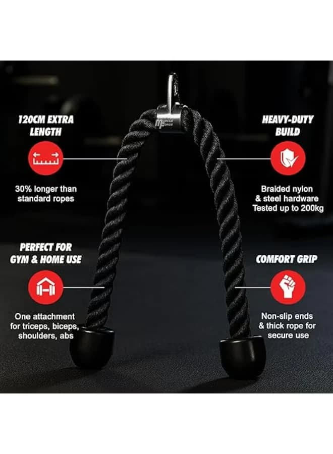 120cm Triceps Exercise Rope - Extra long nylon rope for weights up to 200kg