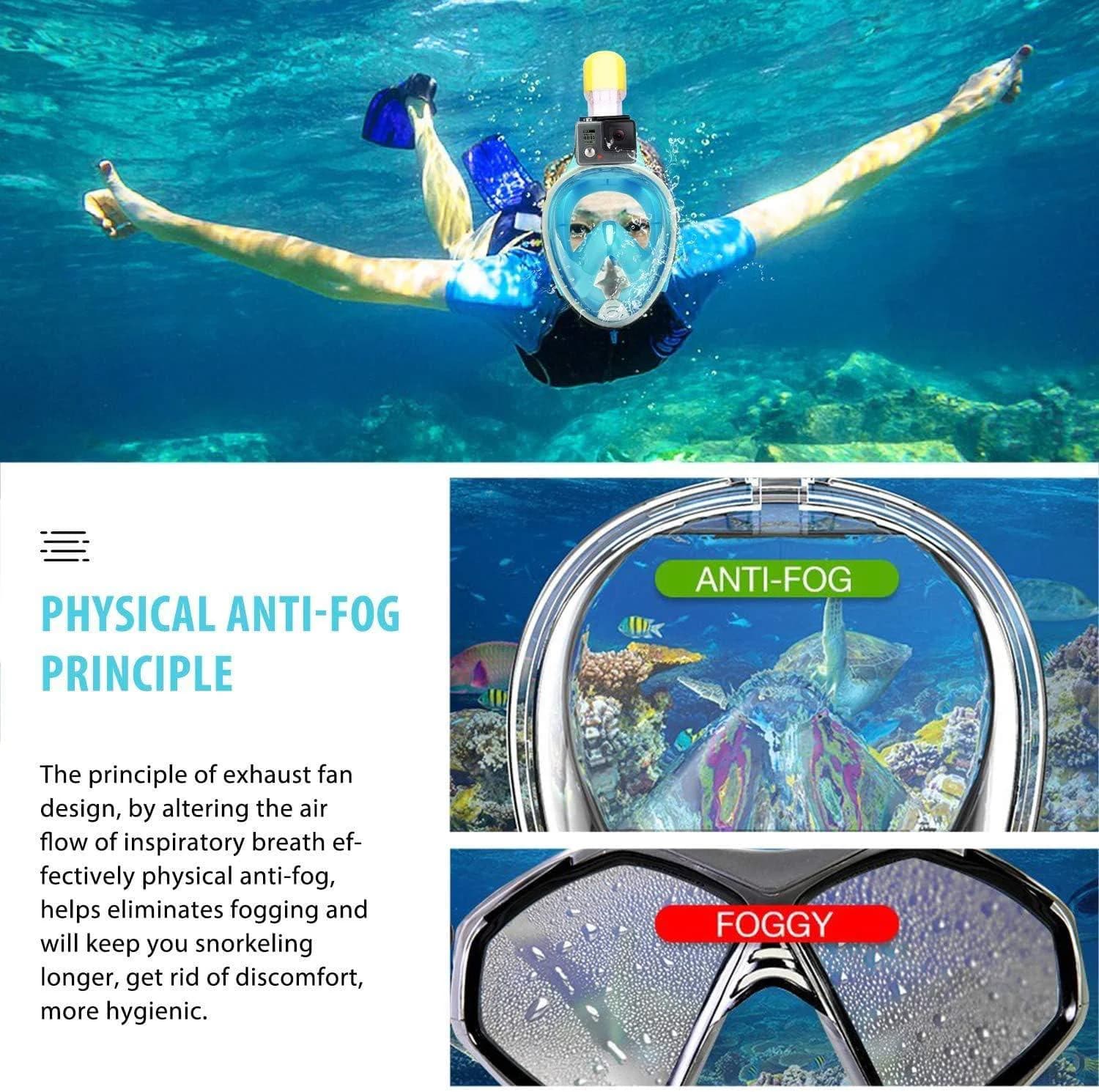 180 Degree Full Face Snorkel Mask, Free Breathing Design with Detachable Camera 