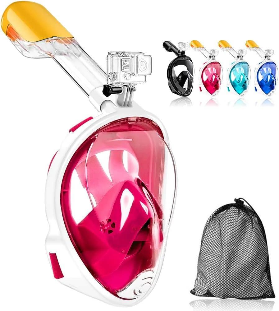 180 Degree Full Face Snorkel Mask, Free Breathing Design with Detachable Camera 