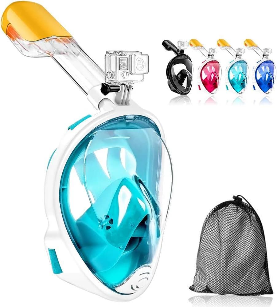 180 Degree Full Face Snorkel Mask, Free Breathing Design with Detachable Camera 