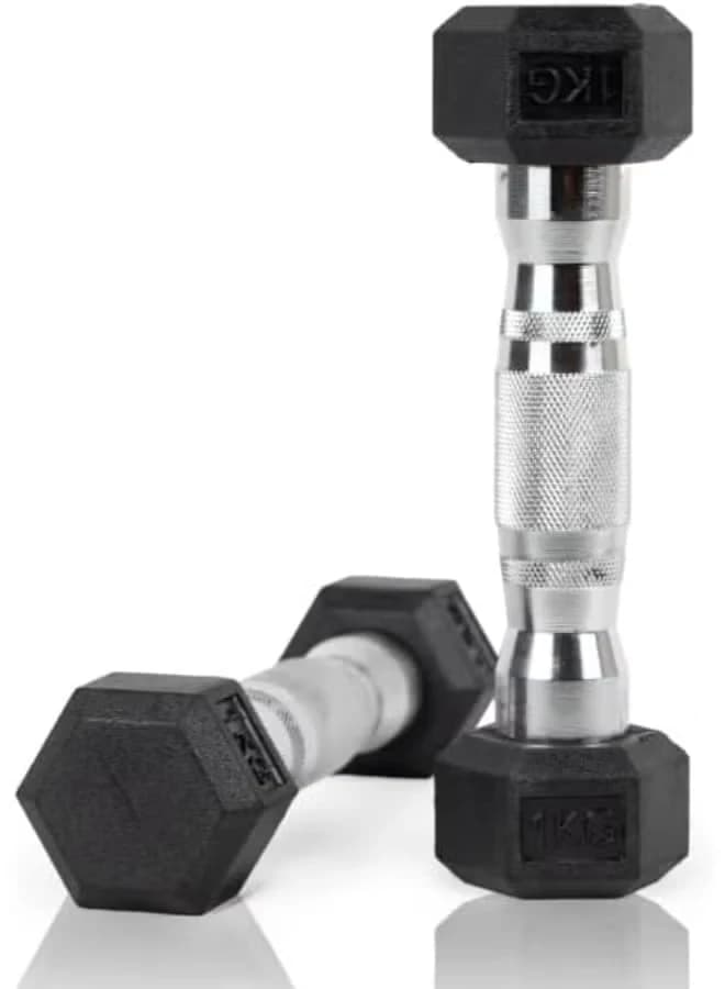 1kg Hexagonal Dumbbell, 2-piece set, strong rubber, secure grip