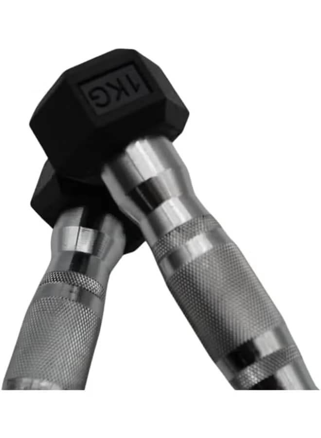 1kg Hexagonal Dumbbell, 2-piece set, strong rubber, secure grip