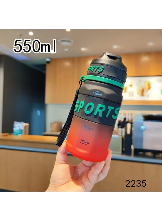 550ml Motivational Sports Water Bottle with Airtight Lid Leak Proof Portable 