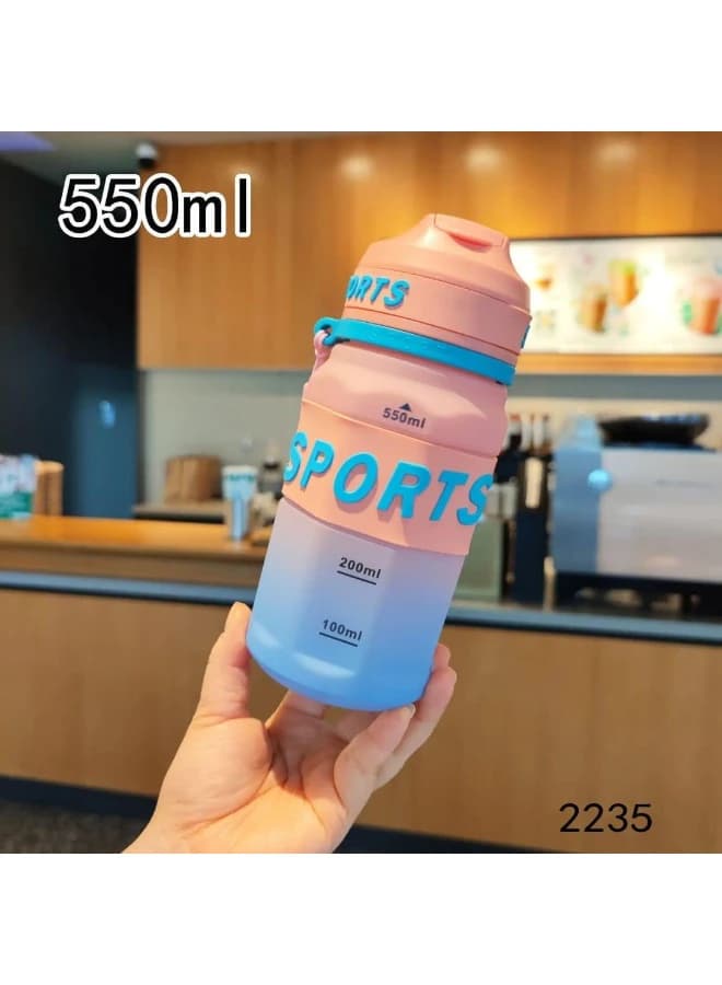 550ml Motivational Sports Water Bottle with Airtight Lid Leak Proof Portable 