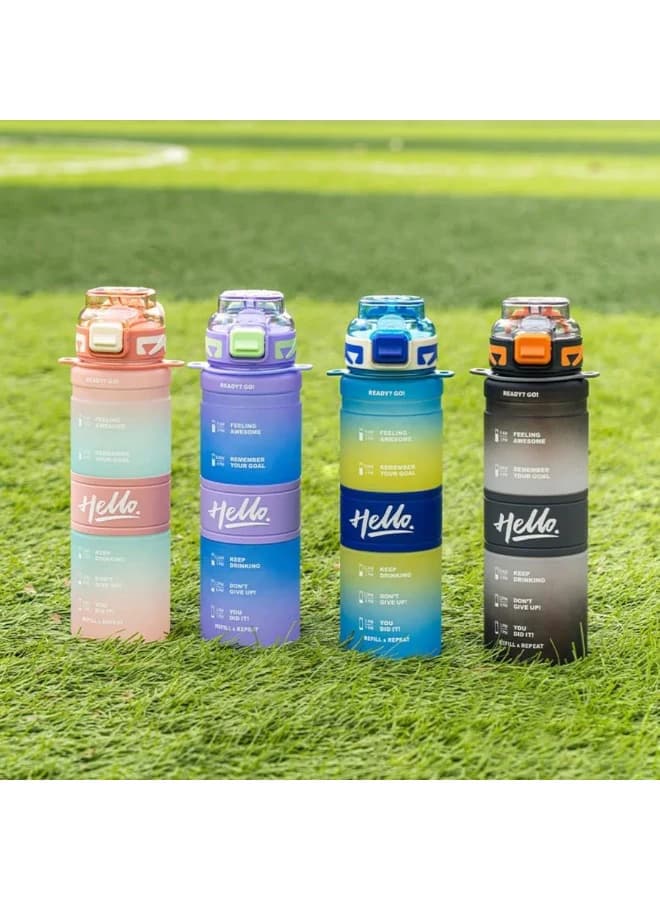 800ml Gradient Color Sports Water Bottle with Motivational Marker to Drink 