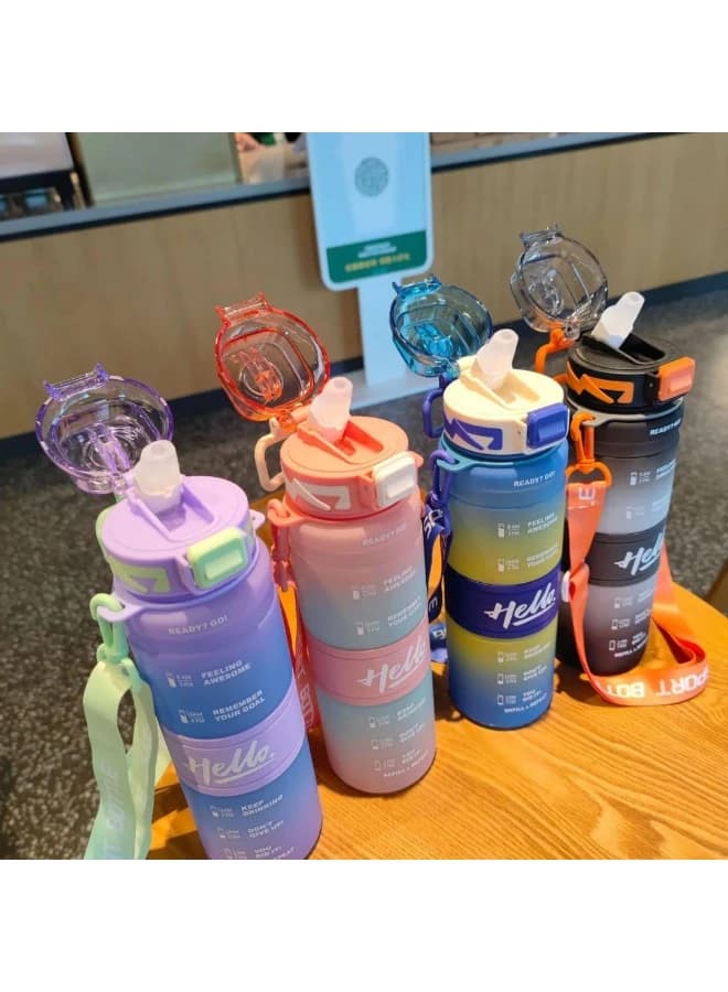 800ml Gradient Color Sports Water Bottle with Motivational Marker to Drink 