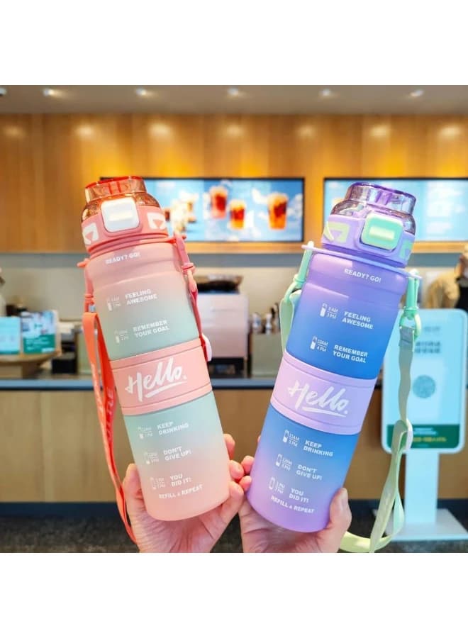 800ml Gradient Color Sports Water Bottle with Motivational Marker to Drink 