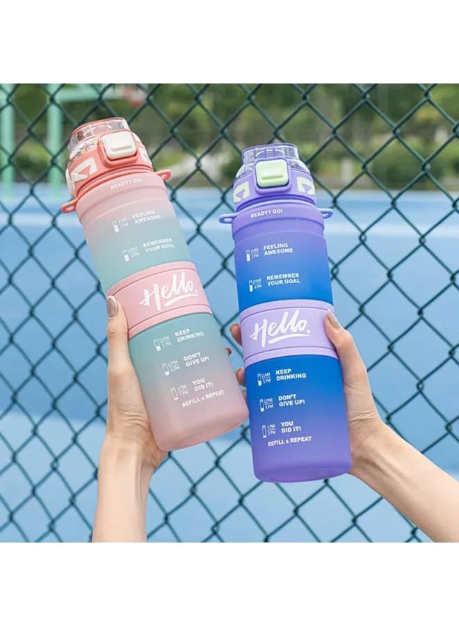 800ml Gradient Color Sports Water Bottle with Motivational Marker to Drink 