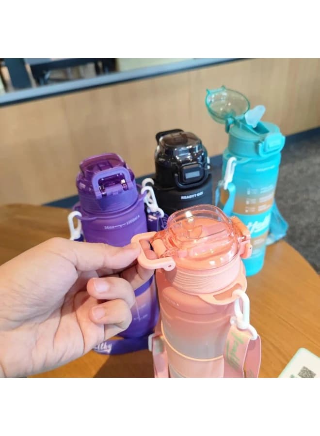 800ml Gradient Color Sports Water Bottle with Motivational Marker to Drink 