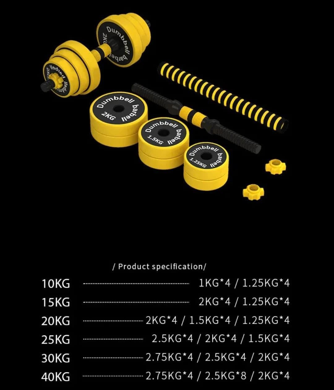 Adjustable Dumbbells and Bar Set with Stabilizer Bar for Strength Training, Full
