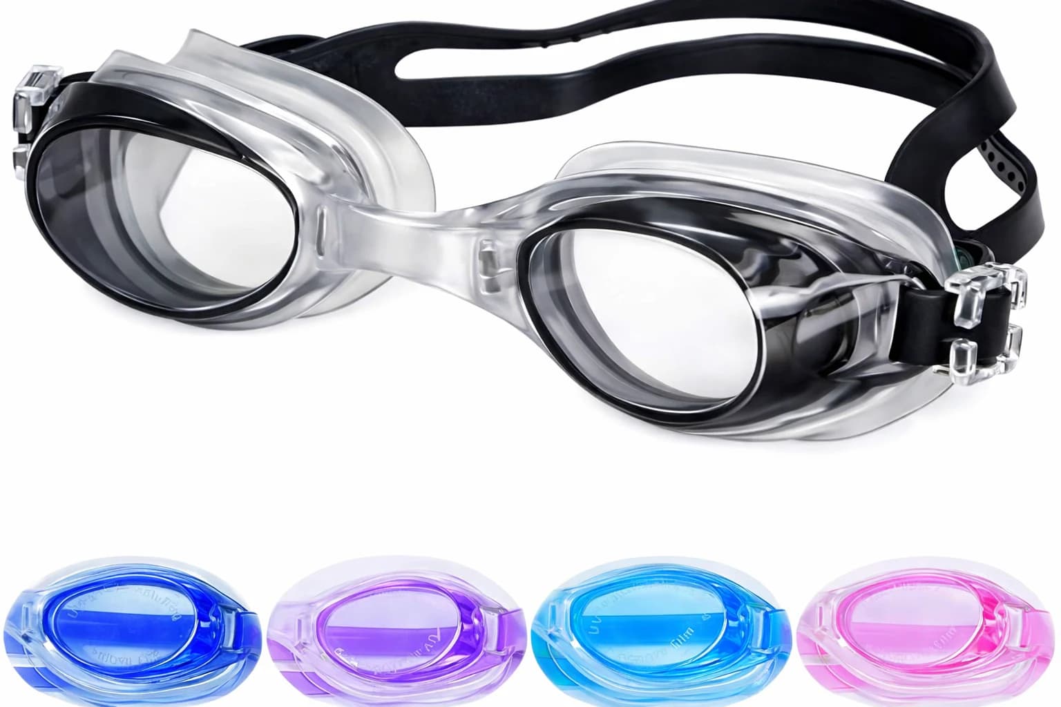 Anti-fog swimming goggles with earplugs, black