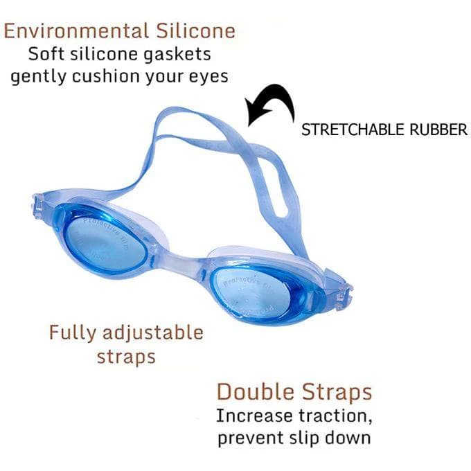 Anti-fog swimming goggles with earplugs, blue ( Color may vary )