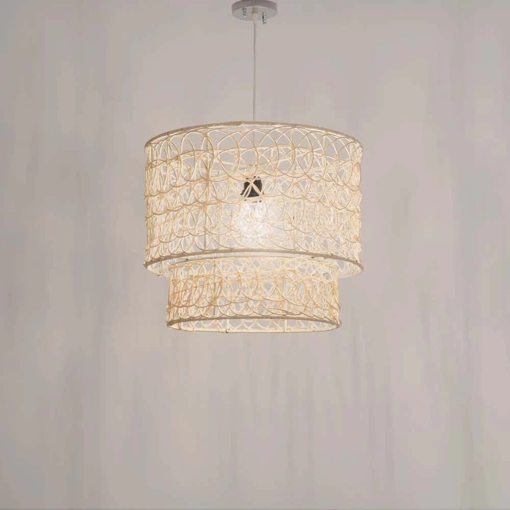 Boho ceiling chandelier, bamboo, 45x30 cm - beige