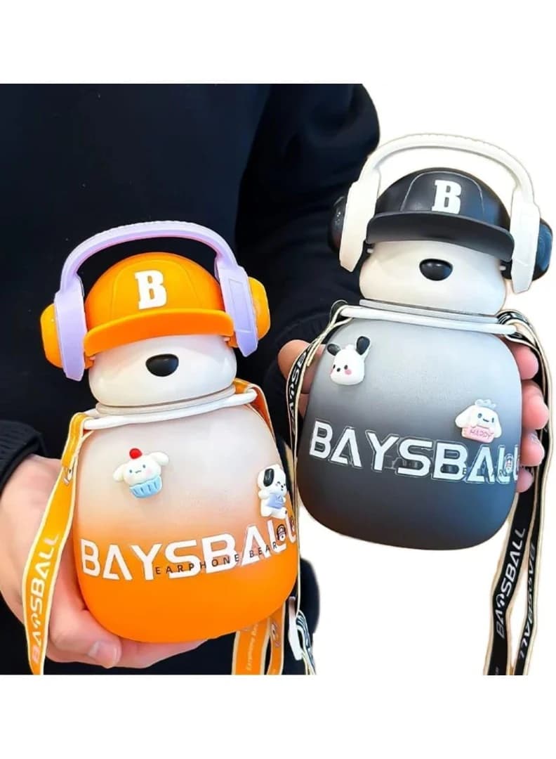 Baseball Bear Water Bottle Kids Headset Holder Kids School Water Bottle 650ml