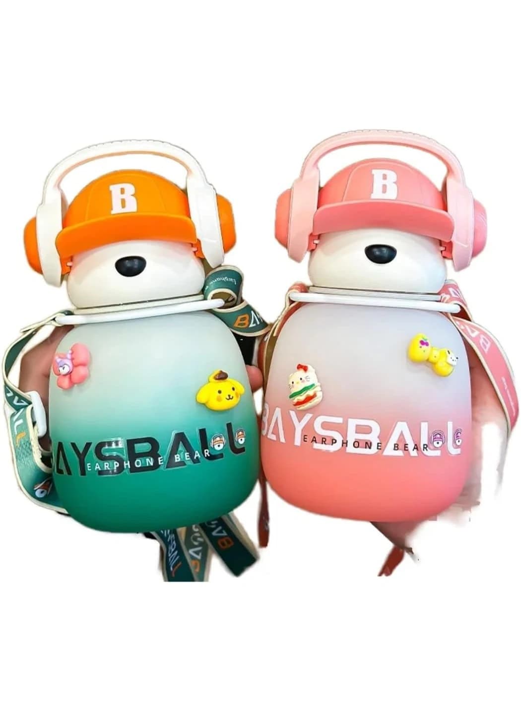 Baseball Bear Water Bottle Kids Headset Holder Kids School Water Bottle 650ml