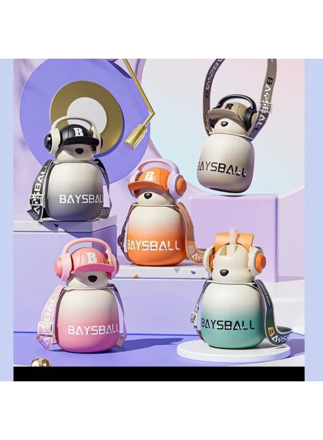 Baseball Bear Water Bottle Kids Headset Holder Kids School Water Bottle 650ml