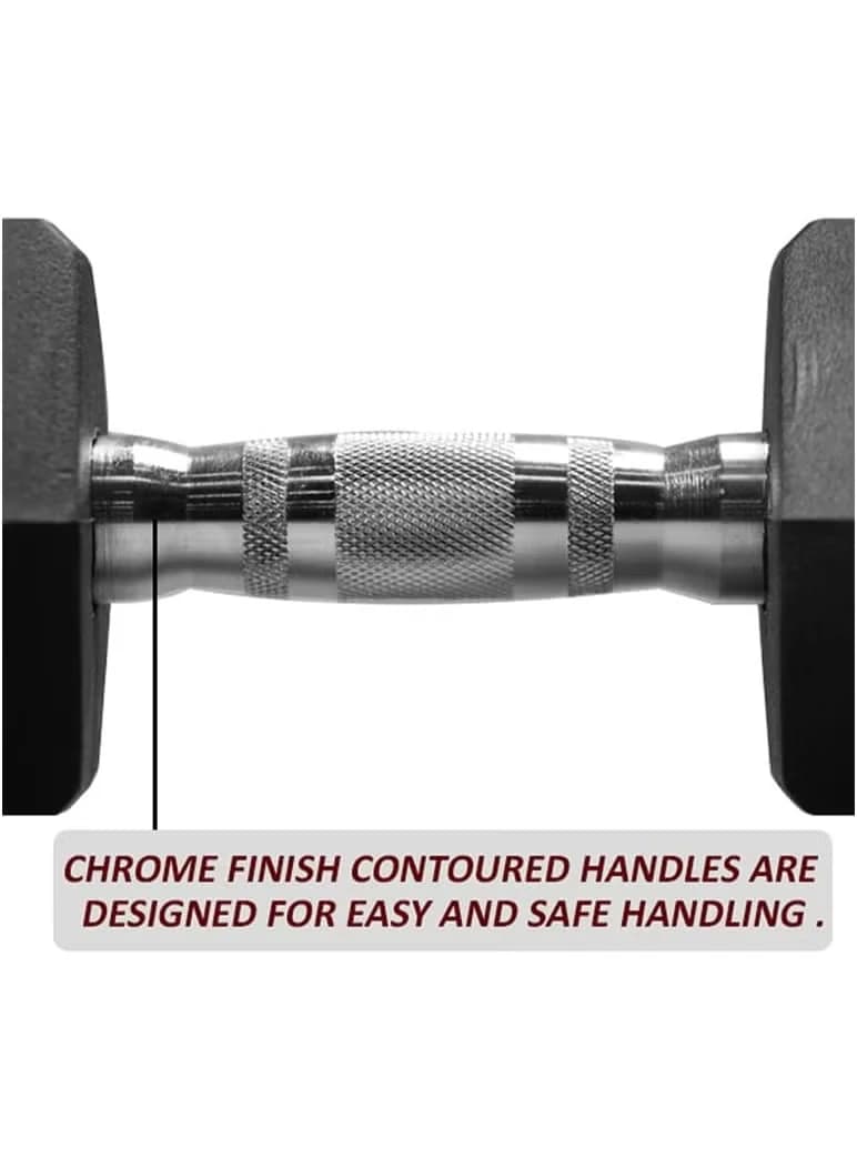 Black 5kg Rubber Hexagonal Dumbbell Set (1 Pair) for Men, Chrome Plated Handles,