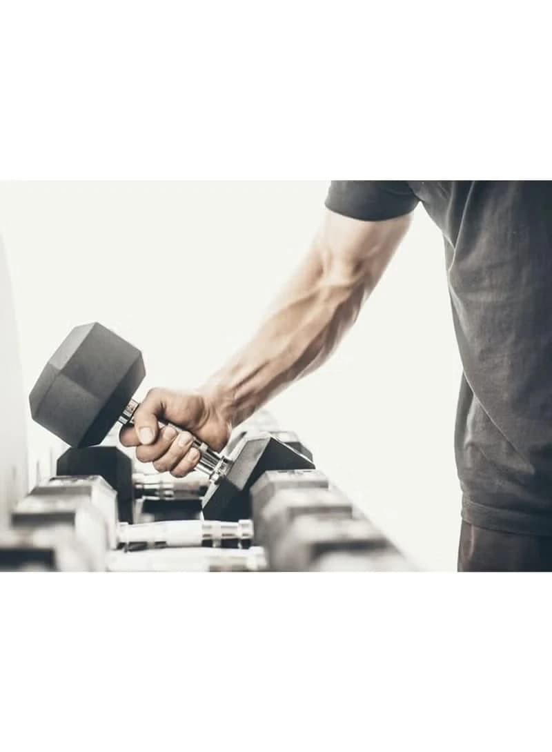 Black 5kg Rubber Hexagonal Dumbbell Set (1 Pair) for Men, Chrome Plated Handles,