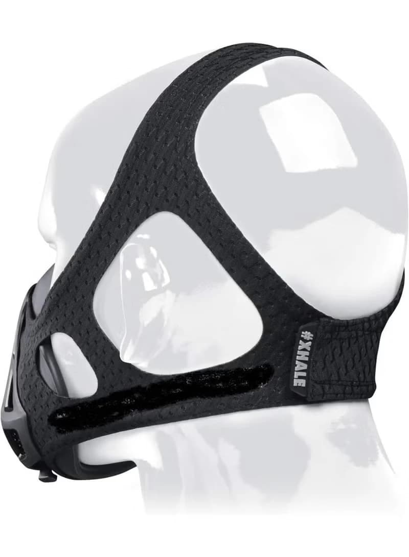 Black neoprene tactical sports mask, adjustable, performs during sports activiti