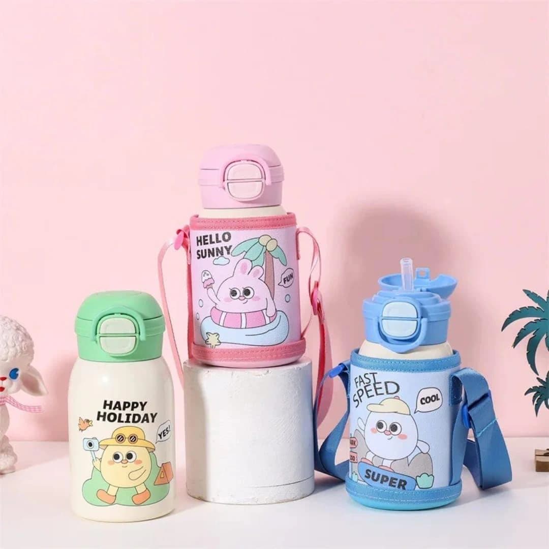 Cute Cartoon Design Kids Thermal Water Bottle, 550 ML, with Secure Lid and Carry