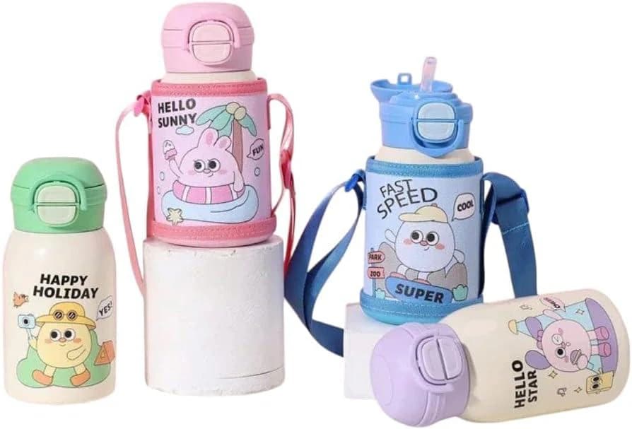 Cute Cartoon Design Kids Thermal Water Bottle, 550 ML, with Secure Lid and Carry