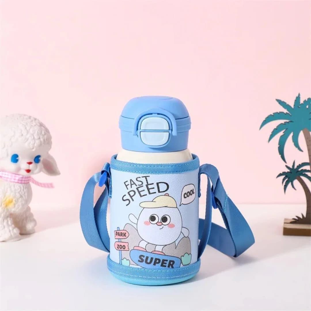 Cute Cartoon Design Kids Thermal Water Bottle, 550 ML, with Secure Lid and Carry