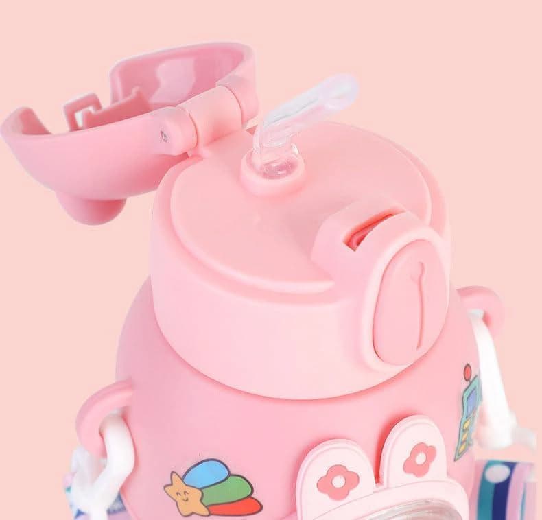 Cute Design 640ML Kids Insulated Water Bottle with Shoulder Strap, Cute