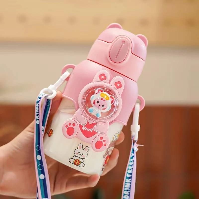 Cute Design 640ML Kids Insulated Water Bottle with Shoulder Strap, Cute