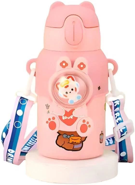 Cute Design 640ML Kids Insulated Water Bottle with Shoulder Strap, Cute