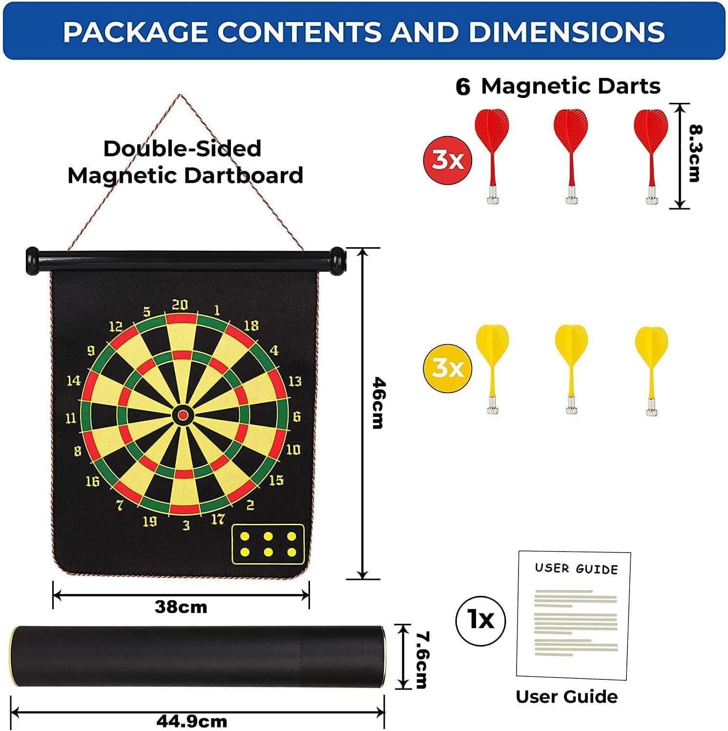 Dart Board for Kids, Double-Sided Dart Board Game Set, Indoor and Outdoor Dart 