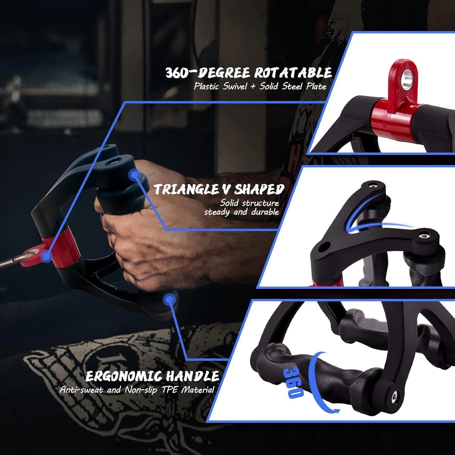 Double D-Row Handle, V-Row Triangle Handle, Gym Ergonomic Grip Cable Attachment