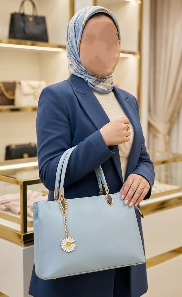 Genuine leather handbag with a pendant for women
