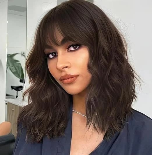 DILLARDS Medium Length Wavy Synthetic Wig with Bangs