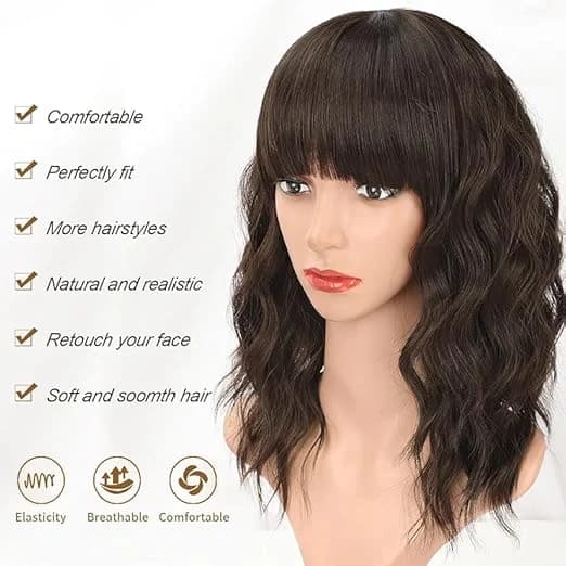 DILLARDS Medium Length Wavy Synthetic Wig with Bangs