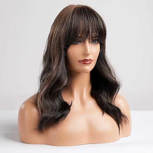 DILLARDS Alanhair Long Curly Brown Wig with Bangs – 18 Inch