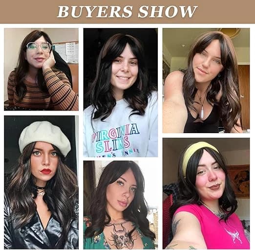 DILLARDS Alanhair Long Curly Brown Wig with Bangs – 18 Inch