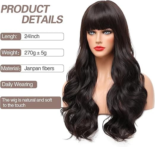 DILLARDS Mimo Long Wavy Brown Wig with Bangs