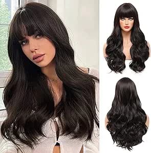 DILLARDS Mimo Long Wavy Brown Wig with Bangs