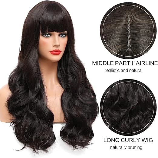 DILLARDS Mimo Long Wavy Brown Wig with Bangs