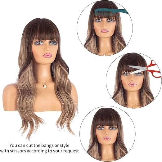 باروكة شعر بني مموج طويل مع غرة هوائية – DILLARDS Man Si 18 بوصة